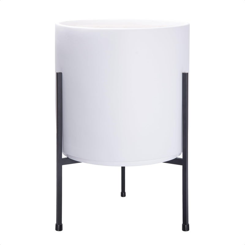 D'vine Dev Modern White Plants Pot Cylinder Planter with Heavy Duty Stand, Large 12 Inch Pot, 18.9 Inch with Stand Height, 96-T-A-3 - Image 1